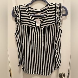 NWT Loft Black and White Stripe Ruffle Sleeve Tank Top Size Small